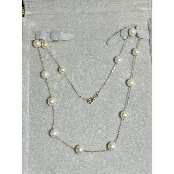 & Other Stories Jewelry - Shane Jewelry 14k solid yellow gold white pearl station chain necklace 18” 8.54g